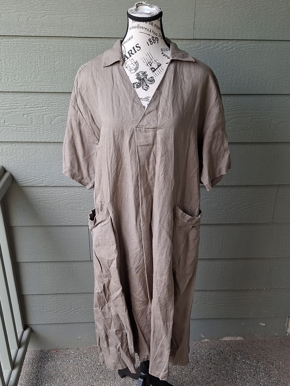 Grae Cove 100% Linen Dress In Mocha Brown OVERSIZED Size Large Lagenlook - Picture 2 of 11